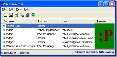 Google Talk,  Pidgin  & Live Messenger Password