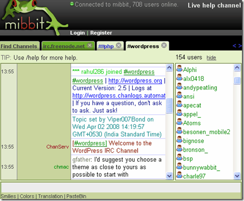 mibbit main window