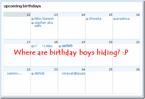 Orkut homepage - Upcoming birthday section without images