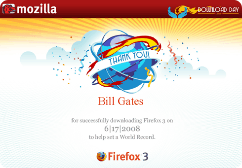 Bill Gates Guinness World Record Certificate for Downloading Firefox