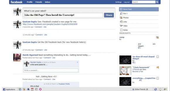Old Layout of Facebook