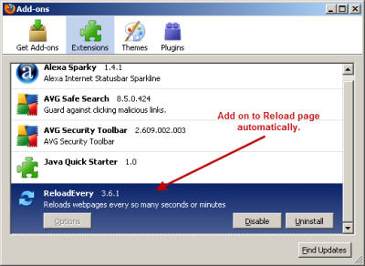 Reload page automatically in Firefox browser