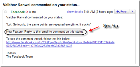 facebook-reply via email