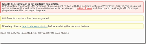 network-multiple-site-wordpress-warning