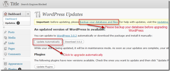 update WordPress to version 3.0.2-db