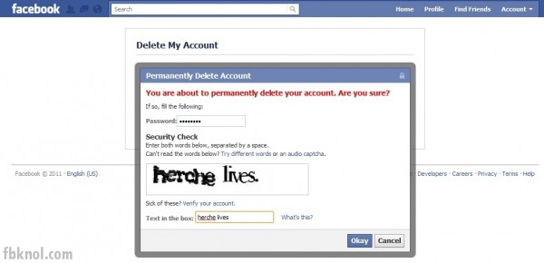 delete facebook account