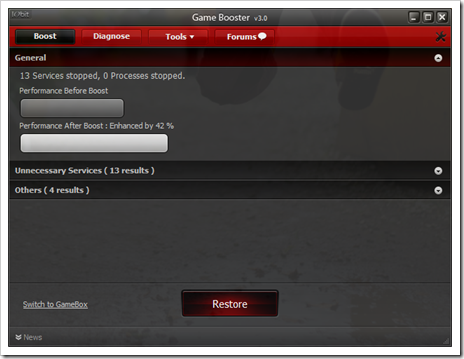Performance boost using Game Booster
