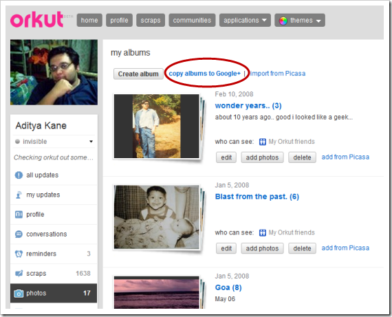 Copy Orkut Albums to Google+