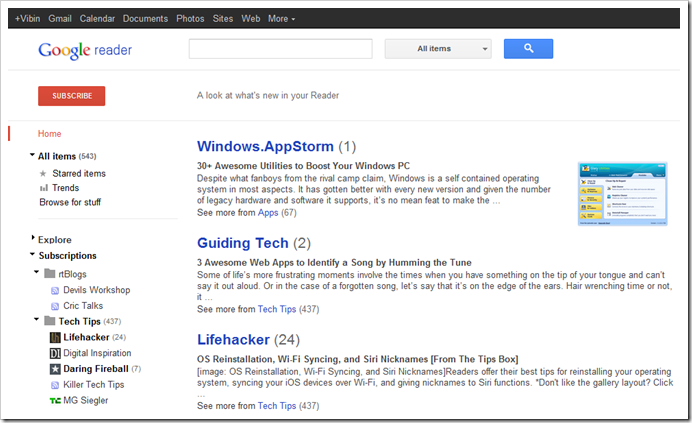 google-reader-interface