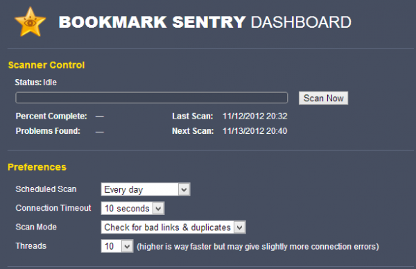Bookmark Scan Settings Bookmark Scan Settings