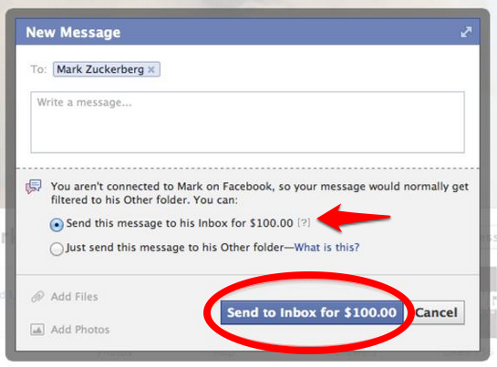Zuckerberg 100 dollar message