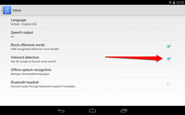 Google Now Voice Settings